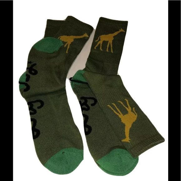 LRG Lifted Research Group Crew Socks 2Pair Men6.5-12 Green Yellow w Giraffe Logo - Picture 6 of 11
